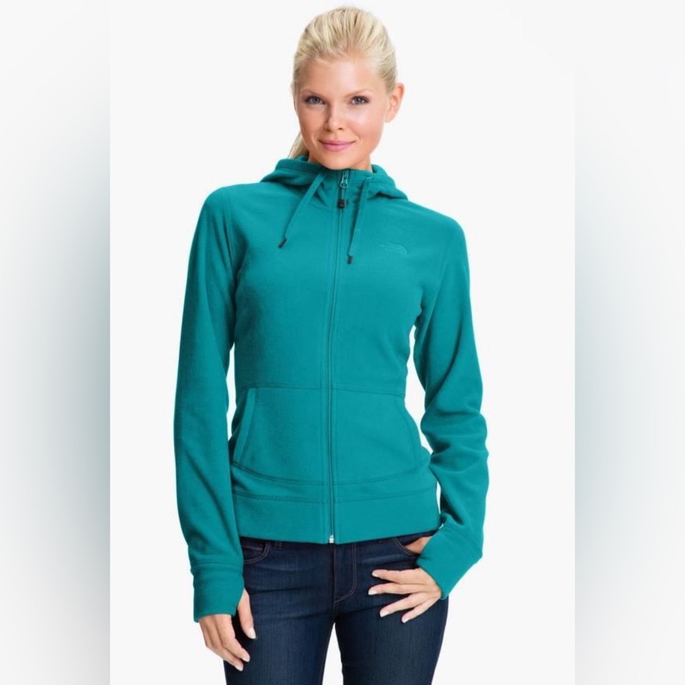 The North Face Full Zip Jacket Hoodie Fleece Lined Lightweight Teal Blue
